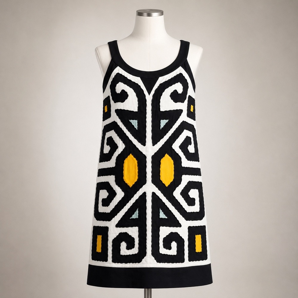 Diane Von Furstenberg DVF Appliqué Shift Dress Sz 8 Mod Art Geometric Cotton